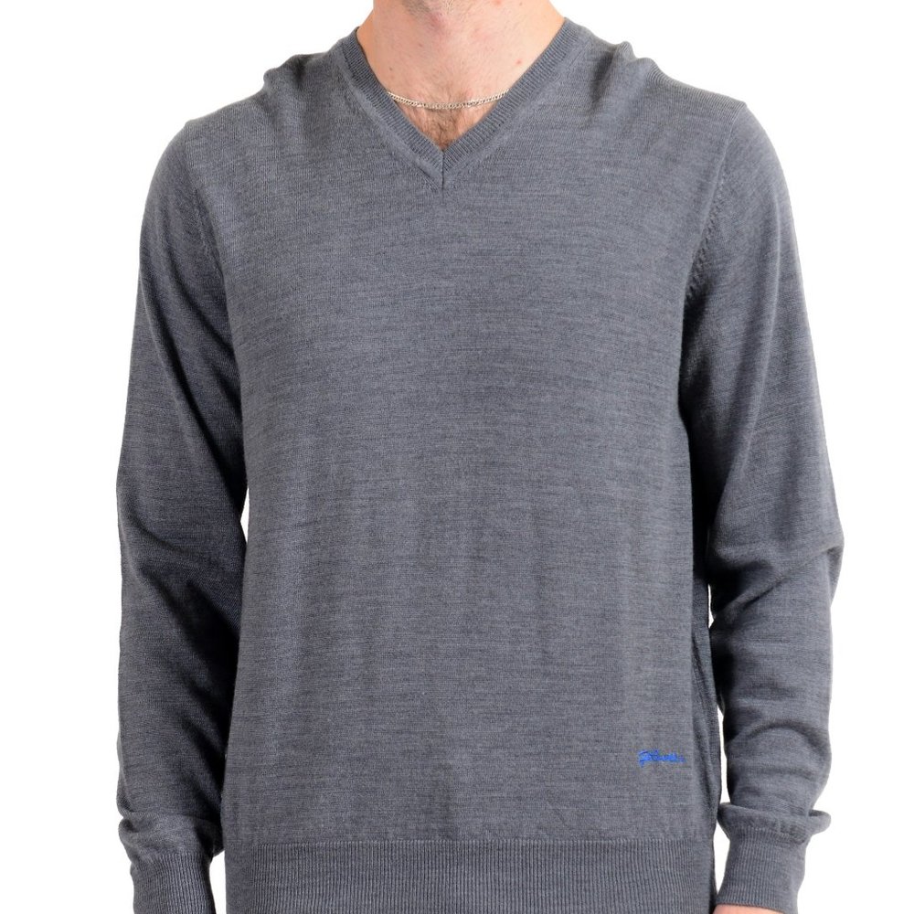 Just Cavalli Men's 100% Wool Gray V-Neck Sweater